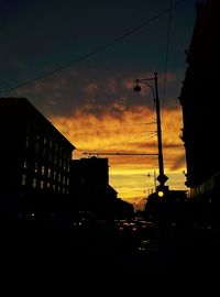 Silhouette of buildings at sunset