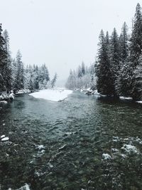 Scenic view of snow covered landscape against clear sky