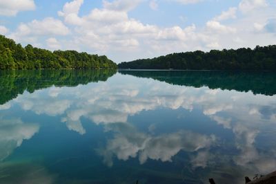 Reflection of clouds in calm lake