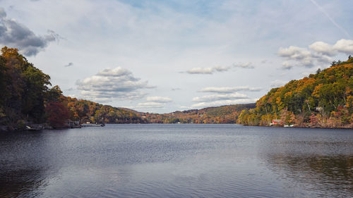 Scenic view of lake against sky during autumn