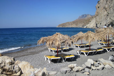 Scenic view of beach against clear sky