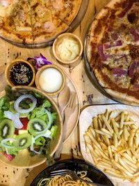 High angle view of food on table