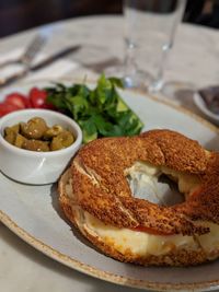 Close-up of breakfast served in plate