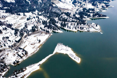 High angle view of ship in sea