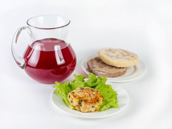 Close-up of breakfast served on table