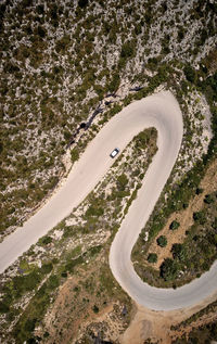 Aerial view of winding road 