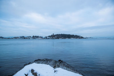 Scenic view of sea against sky during winter