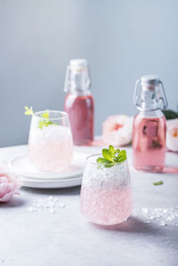 Close-up of ice cream in glass on table