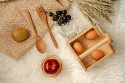 High angle view of breakfast on table