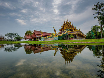 Reflection of building in lake