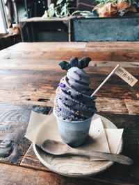 Close-up of ice cream on table