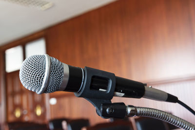 Close-up of microphone in courtroom