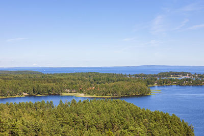 Aerial view at the archipelago at lake vattern and karlsborg city in sweden