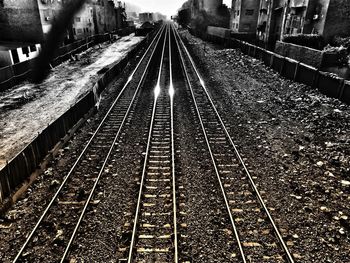 High angle view of railroad tracks in city