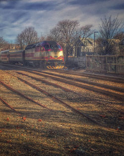 Railroad track against sky