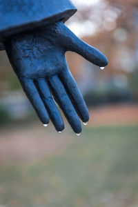 Close-up of metal sculpture on field