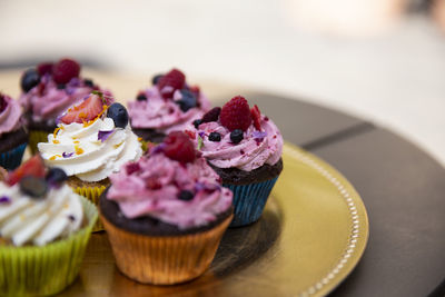 Close-up of cupcakes on table