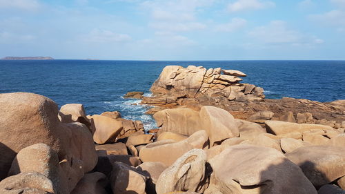 Panoramic view of sea  an rocks against sky in brittany