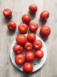 High angle view of tomatoes on table