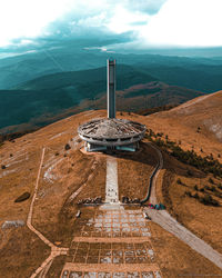 High angle view of landscape against cloudy sky