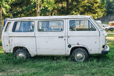 Vintage car on field