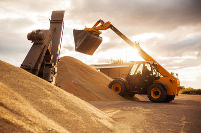 Grain elevator. granary with mechanical equipment for receiving, cleaning, drying, grain shipment.