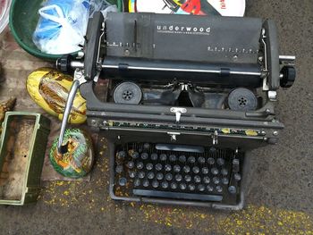 High angle view of old vintage car on table