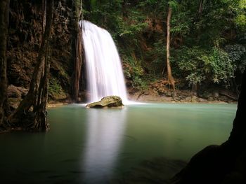 View of waterfall in forest