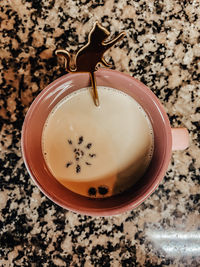 High angle view of coffee on table