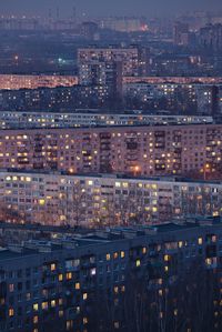 High angle view of illuminated cityscape