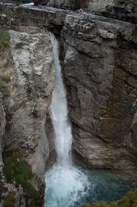 Scenic view of waterfall against sky