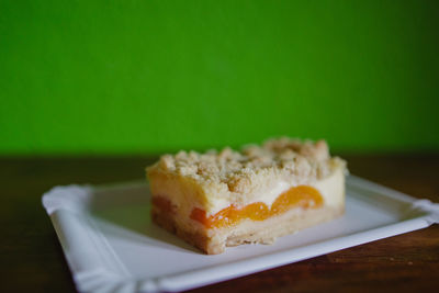 Close-up of dessert in plate on table