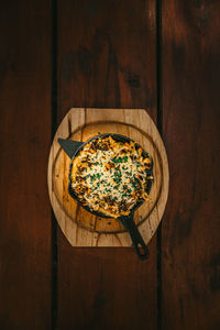 High angle view of pizza on table