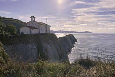 Rock formations on the coast of zumaya, spain, san telmo chapel. flysch