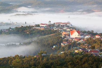 High angle view of townscape against sky
