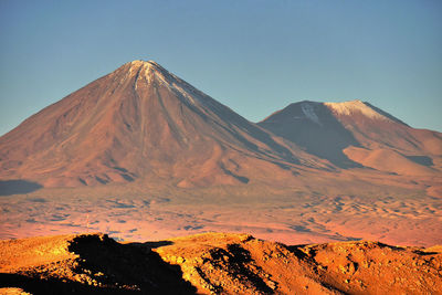 Scenic view of snowcapped mountains against clear sky