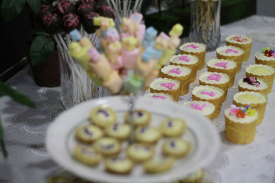 Close-up of cupcakes on table