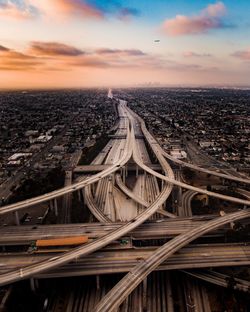 High angle view of multiple lane highways in los angeles