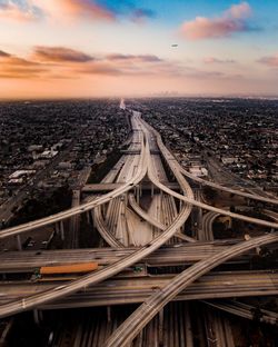 High angle view of city at dusk