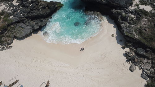 High angle view of rocks on beach