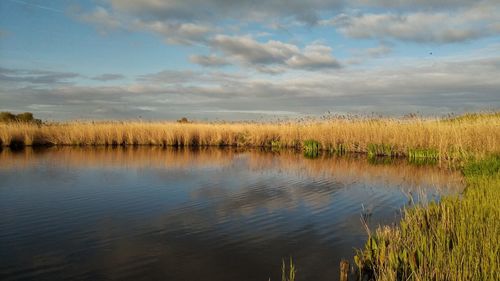 Scenic view of lake against sky