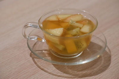 High angle view of drink on table