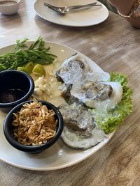 High angle view of food on table