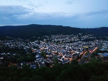 High angle view of town against sky