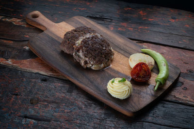 Close-up of food on cutting board