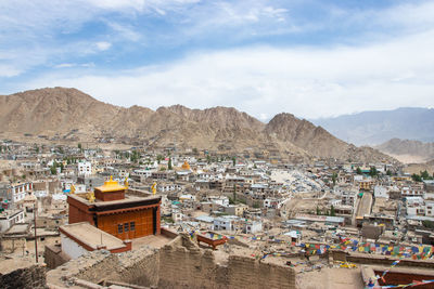 High angle view of townscape against sky