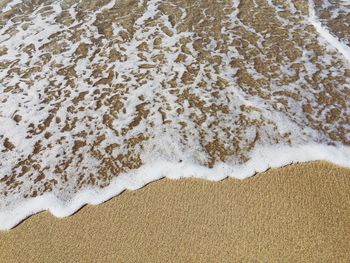 High angle view of sand at beach against sky