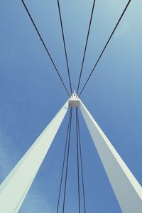 Low angle view of cables against clear blue sky