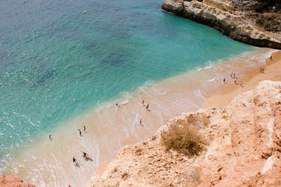 High angle view of beach on the algarve in portugal