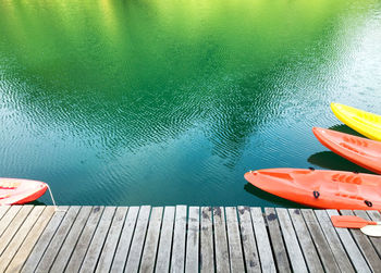 High angle view of swimming pool by lake